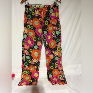 Vera Bradley Black Pajama Pants with Bright Floral Print (Pink, Orange, Green)